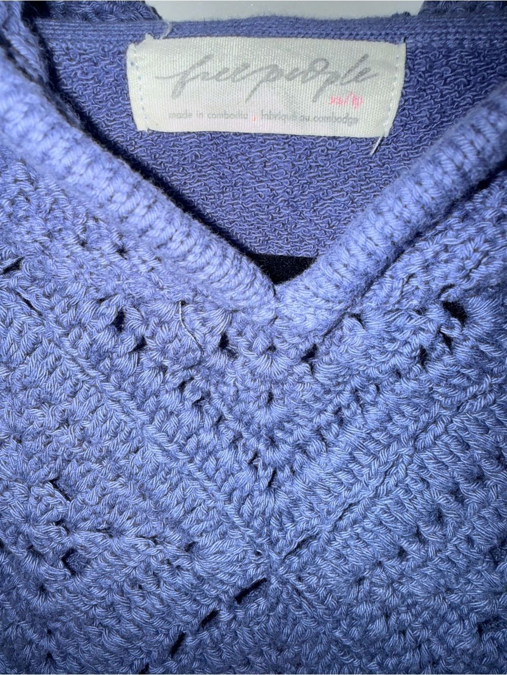 NWOT Free People Jocelyn Crochet Hoodie Sweatshirt Blue Purple XS Bohemian Beach - Picture 10 of 12